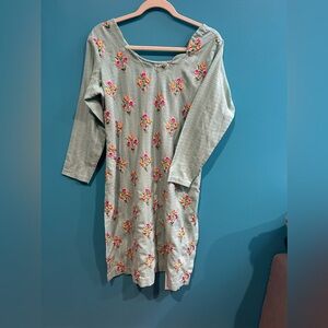 Vintage Cottagecore Floral Embroidered Long Sleeve Midi Dress